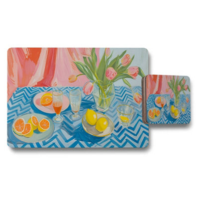 B&Q -  Designer Artwork Placemats And Coasters Set With Wood Bottom Exclusive Limited Edition
