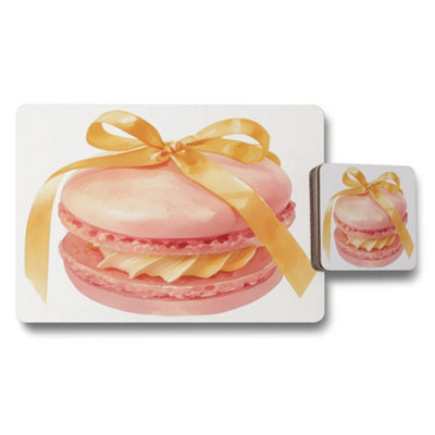 B&Q -  Macaron Ribbon Designer Artwork Placemat And Coaster Set With Wood Backing For Exclusive Tables