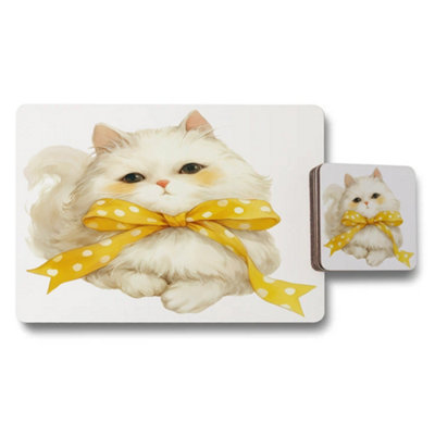 B&Q -  Placemat And Coaster Set Cat Artwork Giclee Print On Wood Bottom Exclusive Edition