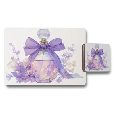 B&Q -  Placemat Coaster Set With Designer Lavender Artwork And Wood Backing Exclusive Collection