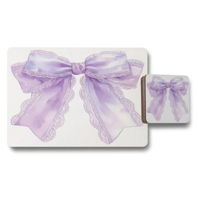 B&Q -  Lavender Bow Lace Placemats And Coasters SetDesigner Artwork CollectionWood Backed12 Pieces