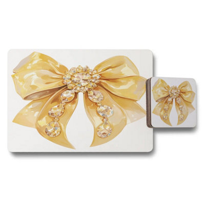 B&Q -  Limited Gold Crystal Bow Placemat Coaster Set