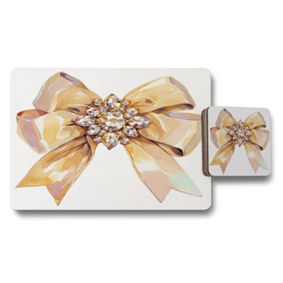 B&Q -  Crystal Rhinestone Bow Embellished Placemat And Coaster Set Designer Collection Limited Edition