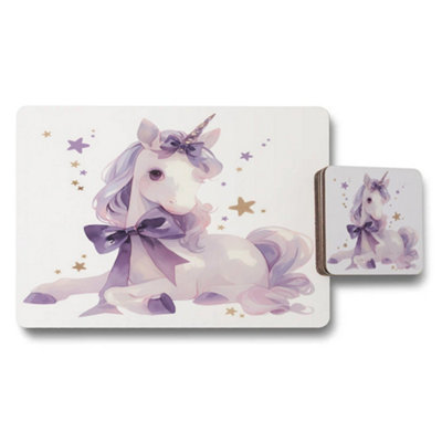 Benjamin Tate Design Unicorn Designer Placemat And Coaster SetPremium Art PrintWood BackingLimited Edition from B&Q