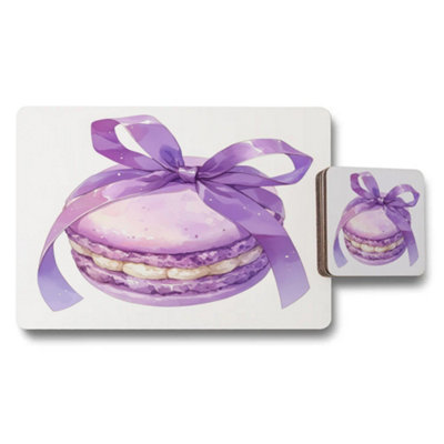 B&Q -  Designer Placemat Coaster Set Purple Macaron Artwork Wood Bottom Limited Edition Exclusive