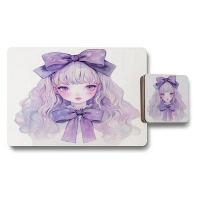 B&Q -  Lavender Bow Art Placemat And Coaster Set In Premium Print On Wood Exclusive Release