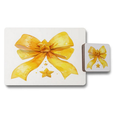 B&Q -  Bow Ribbon Placemats And Coasters Set Designer Artwork High End Print Wood Bottom Exclusive
