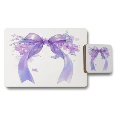 B&Q -  Lavender Bow Placemat And Coaster Set Wood Backed Exclusive