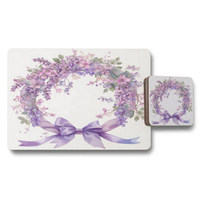 Benjamin Tate Design Botanical Wreath Placemats And Coasters Set In Luxury Purple Design Exclusive Edition from B&Q