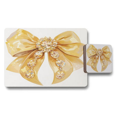 B&Q -  Luxe Crystal Bow Placemat And Coaster Set Gold Collection Exclusive Edition Limited