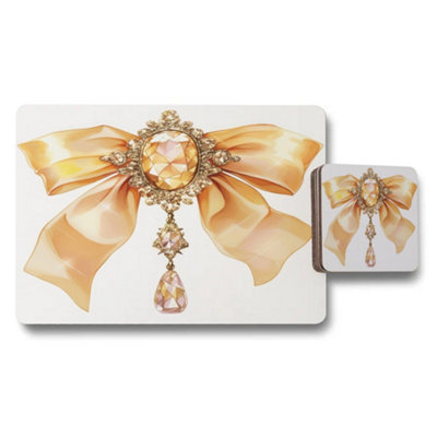 B&Q -  Elegant Bow Crystal Motif Placemat Coaster Set From Designer Artwork Collection Limited Edition
