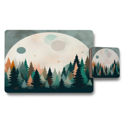 B&Q -  Forest Moon Placemat And Coaster Set In Premium Print Collection With Wood Base Limited Heritage Edition