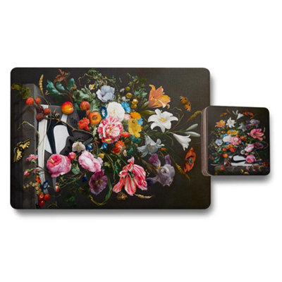 B&Q -  Placemat And Coaster Set In Trend Designer Artwork With Wood Bottom Exclusive Collection