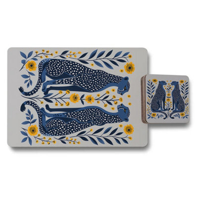 B&Q -  Panther Print Placemat And Coaster Set With Wood Backing And Designer Artwork Limited Edition