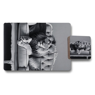 B&Q -  Placemat And Coaster Set Featuring In Trend Designer Artwork With Wood Bottom Exclusive Edition