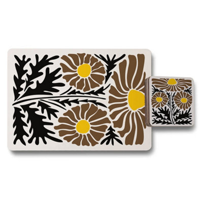 Benjamin Tate Design Designer Floral Artwork Placemat And Coaster Set With Wood Bottom Signature Collection from B&Q