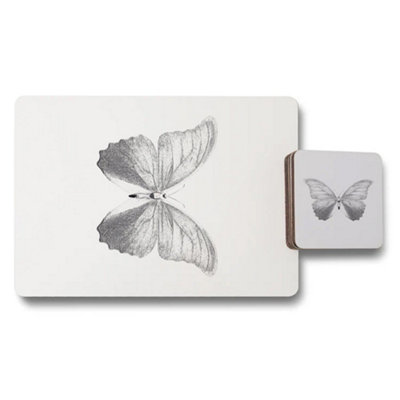 B&Q -  Exclusive Butterfly Motif Placemat Coaster Set With Wood Bottom And Premium Designer Artwork