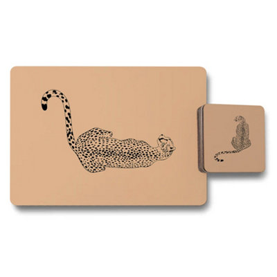 B&Q -  Leopard Print Placemat And Coaster Set Designer Artwork With Wood Bottom Exclusive Edition