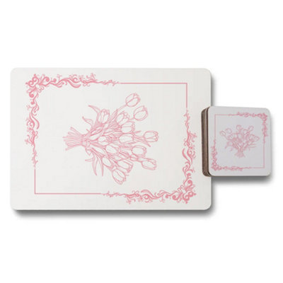 B&Q -  Floral Tulip Placemat Coaster Set Designer Artwork Wood Back Limited Edition Exclusive Collection