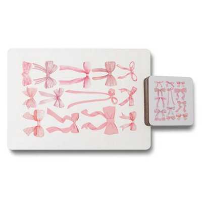 B&Q -  Designer Bow Print Set Of 12 Placemat And Coaster Set With Wood Bottom Limited Edition Exclusive Collection