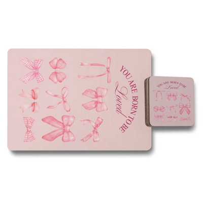B&Q -  Bow Collection Placemat And Coaster Set Designer Artwork With Wood Bottom Limited Edition
