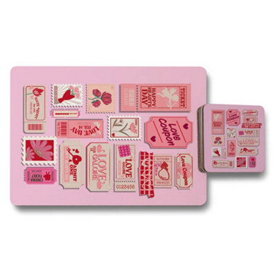 Benjamin Tate Design Exclusive Pink Love Placemat Coaster Set With Wood Bottom from B&Q