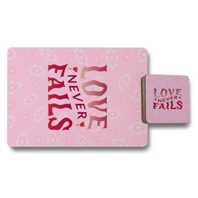 B&Q -  Placemat Coaster Set With Wood Bottom Designer Artwork Collection Limited Pink Bloom Design