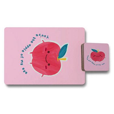 B&Q -  Apple Motif Placemat And Coaster Set With Wood Bottom Designer Artwork Limited Edition