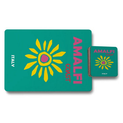 Benjamin Tate Design Amalfi Coast Placemat Coaster Set Wood Bottom Designer Print Collection Limited Edition from B&Q
