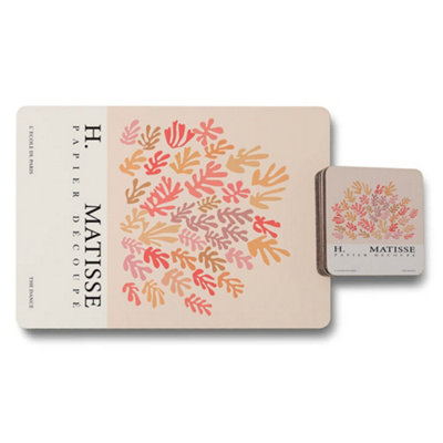 Benjamin Tate Design H Matisse Papier Decoupe Placemat And Coaster Set In Coral Palette Designer Artwork Collection