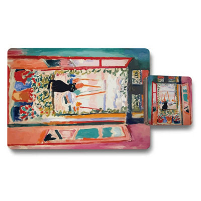Benjamin Tate Design Placemat And Coaster Set Signature Collection In Designer Artwork With Wood Base from B&Q