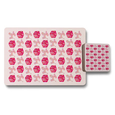 B&Q -  Placemat And Coaster Set Twelve Piece With Designer Artwork Premium Print Technology And Exclusive Wood Bottom