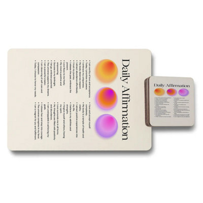 B&Q -  Daily Affirmation Placemat Coaster Set Premium Wood Bottom Designer Artwork Limited Edition