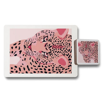 B&Q -  Leopard Print Placemat And Coaster Set With Wood Base Designer Artwork Exclusive Collection