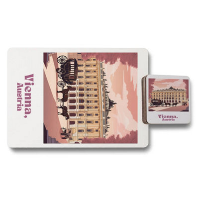 B&Q -  Placemat Coaster Set Wood Bottom High End Print Technology Limited Edition Vienna Cityscape Artwork