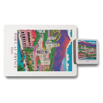 B&Q -  Placemat And Coaster Set With Designer Artwork Print Wood Bottom Limited Edition