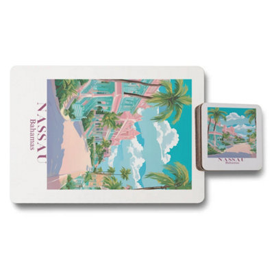 B&Q -  Nassau Bahamas Placemats And Coasters Set 12 Piece Designer Artwork Wood Backing Limited Edition Collection