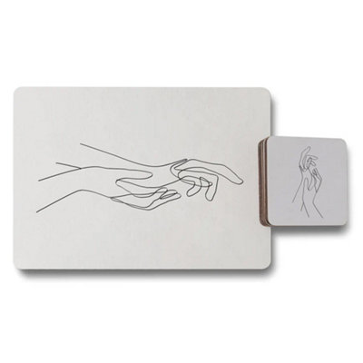 B&Q -  Placemat And Coaster Set With Wood Bottom And Fine Line Art Limited Edition Collection