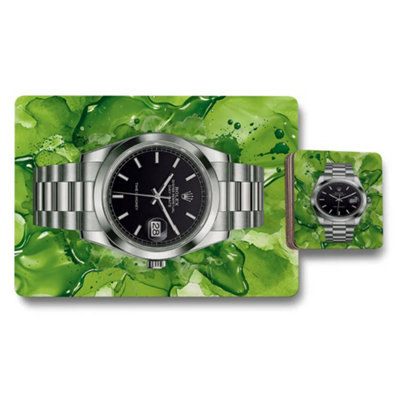 Benjamin Tate Design Rolex Watch Motif Placemat Coaster Set With Wood Bottom Limited Edition Exclusive Design from B&Q