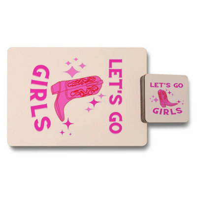 Benjamin Tate Design Lets Go Girls Placemats And Coasters Set Of 12 With Wood Base And Signature Artwork from B&Q