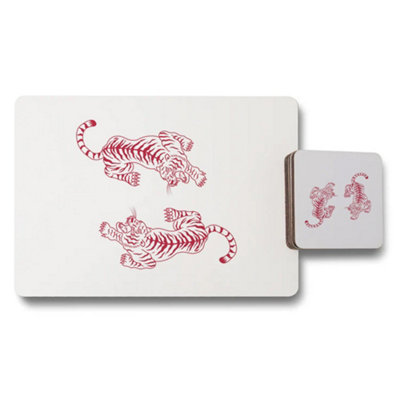 B&Q -  Placemat And Coaster Set Tiger Print With Wood Bottom And Luxe Print TechnologyLimited Edition