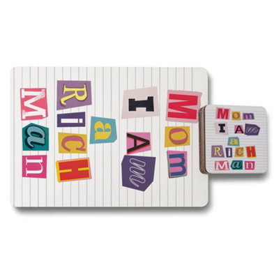 B&Q -  Designer Artwork Placemat And Coaster Set With Wood Bottom Exclusive Collection Edition