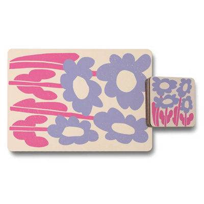 Benjamin Tate Design Luxe Wood Placemat Coaster Set Floral Print Collection Elite from B&Q