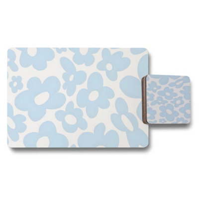 B&Q -  Blue Floral Placemat And Coaster SetDesigner ArtworkWood BottomLimited Edition