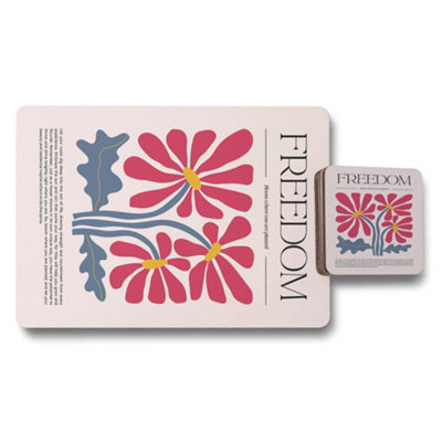 B&Q -  Freedom Floral Placemats And Coasters Set In Designer Artwork With Wood Backing Exclusive Collection