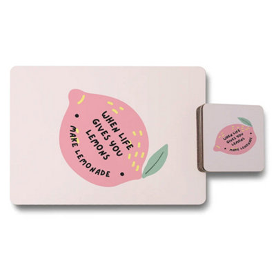 B&Q -  Placemat And Coaster Set With Designer Artwork On Wood Bottom Lemon Motif Limited Edition
