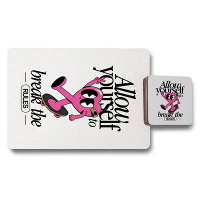 B&Q -  Placemat And Coaster Set With Designer Artwork And Wood Bottom Exclusive Limited Edition
