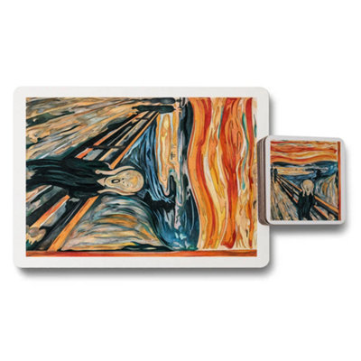 Benjamin Tate Design Scream Artwork Placemat And Coaster Set Premium Giclee Print On Wood Limited Edition from B&Q