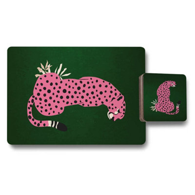 Benjamin Tate Design Designer Leopard Print Placemat And Coaster Set With High End Print Artwork Exclusive from B&Q