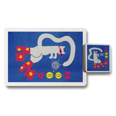 B&Q -  Designer Artwork Placemat And Coaster Set With Wood Bottom From Exclusive Studio Collection